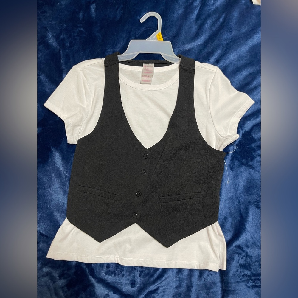 Black Button-Up Vest set two pieces